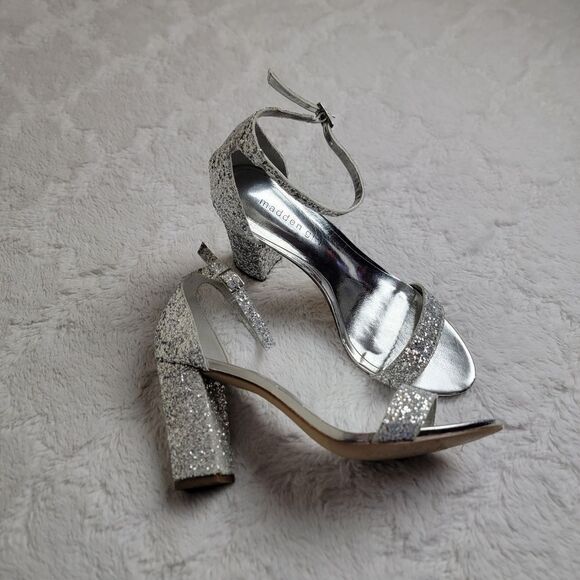 MADDEN GIRL Heels Women's 8.5 Silver Glitter Sparkle Open Toe Prom Wedding Eveni - Picture 10 of 14